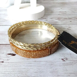 Gold Tone 3-Piece Bangle Set – G by Gennaro